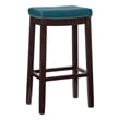 Linon Claridge Backless Bar Stool Blue Faux Leather Wood Frame in Brown Finish