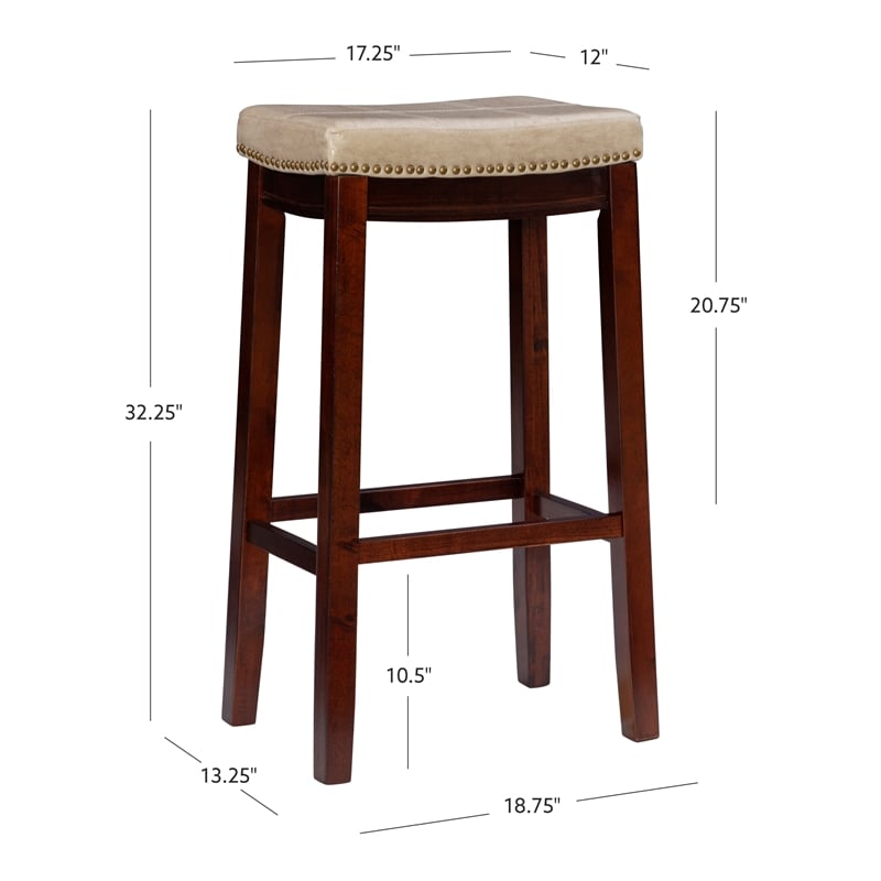Linon Claridge Backless Bar Stool Beige Faux Leather Wood Frame in Brown Finish