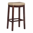 Linon Claridge Backless Bar Stool Beige Faux Leather Wood Frame in Brown Finish