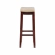 Linon Claridge Backless Bar Stool Beige Faux Leather Wood Frame in Brown Finish
