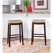 Linon Claridge Backless Bar Stool Beige Faux Leather Wood Frame in Brown Finish