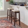 Linon Claridge Backless Bar Stool Beige Faux Leather Wood Frame in Brown Finish