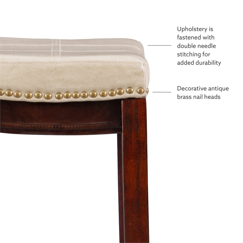Linon Claridge Backless Bar Stool Beige Faux Leather Wood Frame in Brown Finish