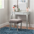 Linon Harper Wood Vanity & Padded Stool Set Front/Side Mirrored Panels in Silver