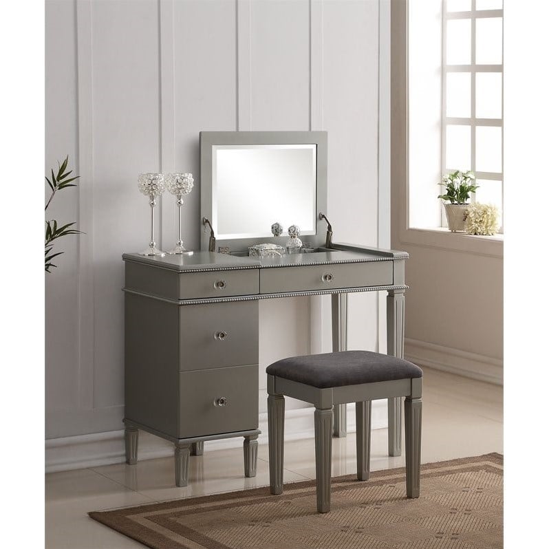 Linon Alexandria Wood Vanity Set In Silver 580435sil01u