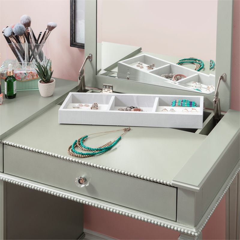 Linon Alexandria Wood Vanity Set in Silver Cymax Business