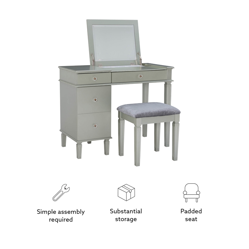 Linon Alexandria Wood Vanity Set In Silver Bushfurniturecollection Com - Alexanderia Silver Vanity Linon Home Decor Linon Alexandria Wood Vanity Set In Silver Bushfurniturecollection Com - Alexanderia Silver Vanity Linon Home Decor