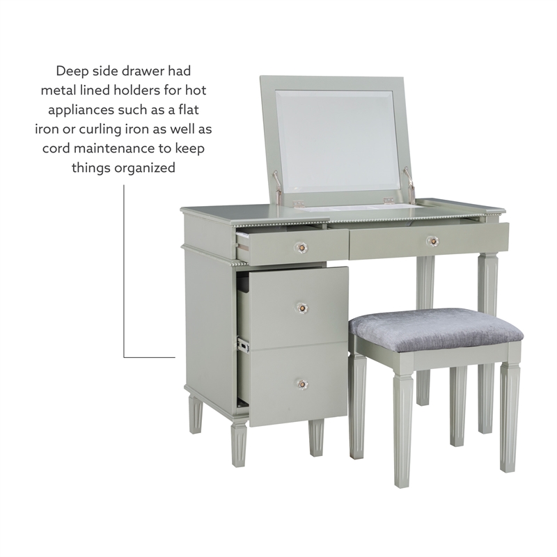 Linon Alexandria Wood Vanity Set in Silver Cymax Business