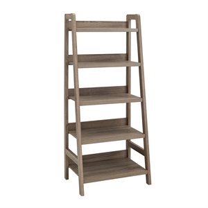 linon tracey five shelf wood ladder bookcase in gray