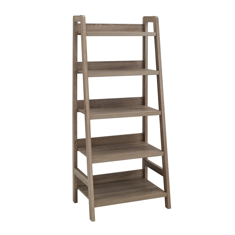 Linon Tracey Five Shelf Wood Ladder Bookcase in Gray Cymax Business