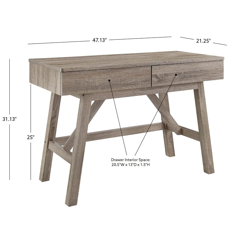 Linon Tracey Wood Minimal Two Drawer Small Space Desk in Gray Finish