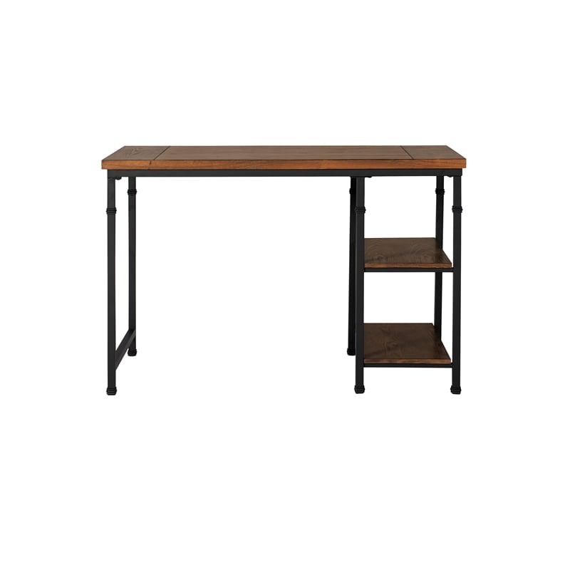 Linon Austin Sturdy Rustic Desk with 2 Wood Shelves and Metal Frame in Black