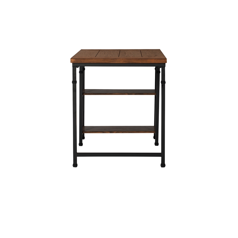 Linon Austin Sturdy Rustic Desk with 2 Wood Shelves and Metal Frame in Black
