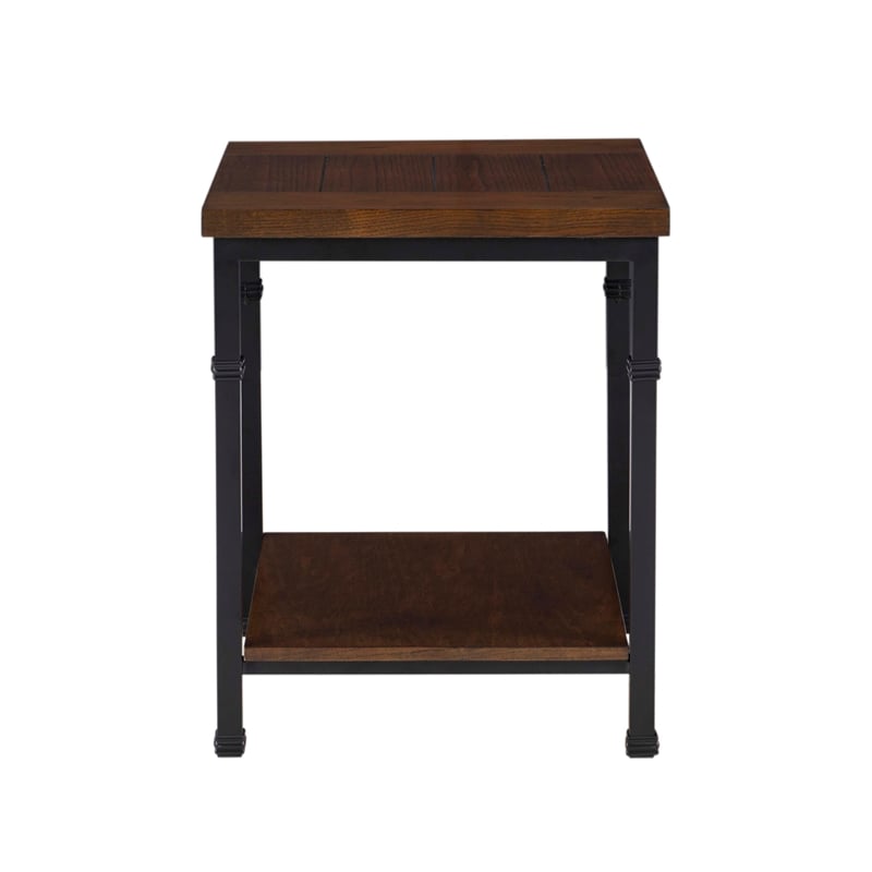 Linon Austin Sturdy Rustic End Table with Wood Shelves and Metal Frame in Black