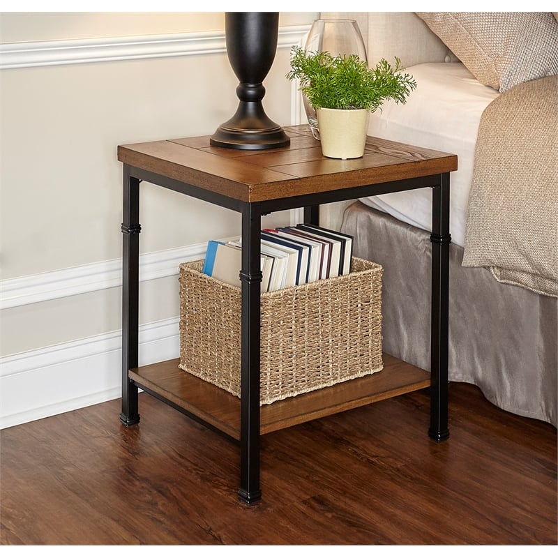 Linon Austin Wood and Metal End Table in Black 862254ASH01U