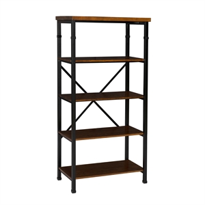 linon austin wood and metal bookcase in brown