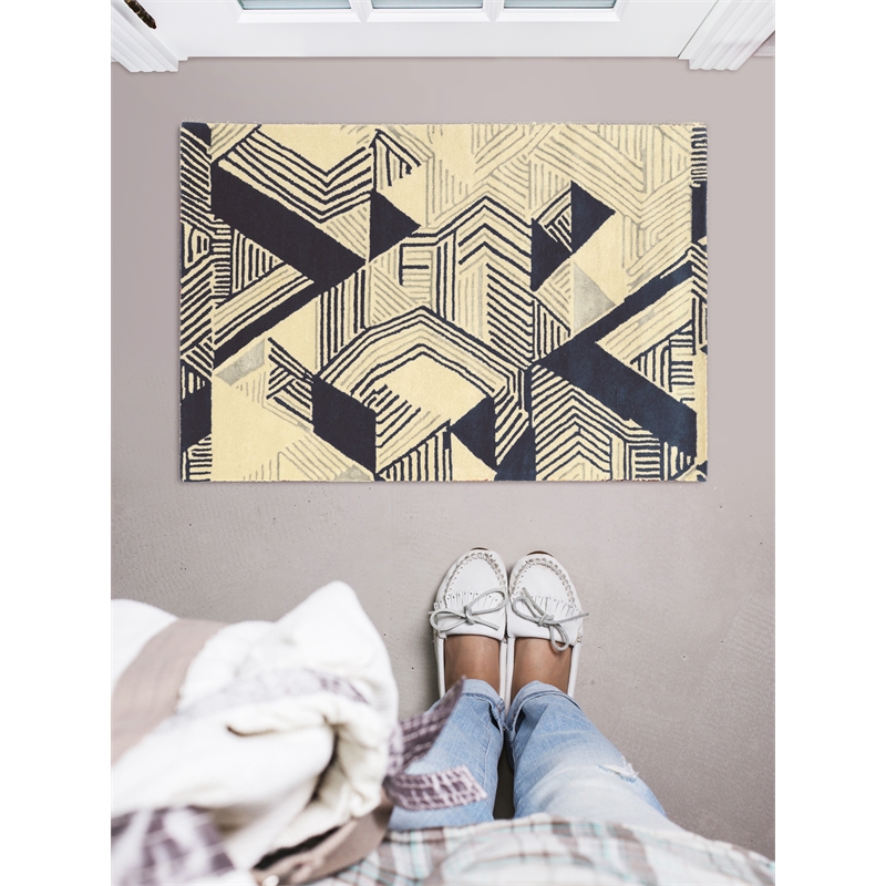 Linon Aspire Hatch Hand Tufted Wool 2'x3' Rug in Ivory