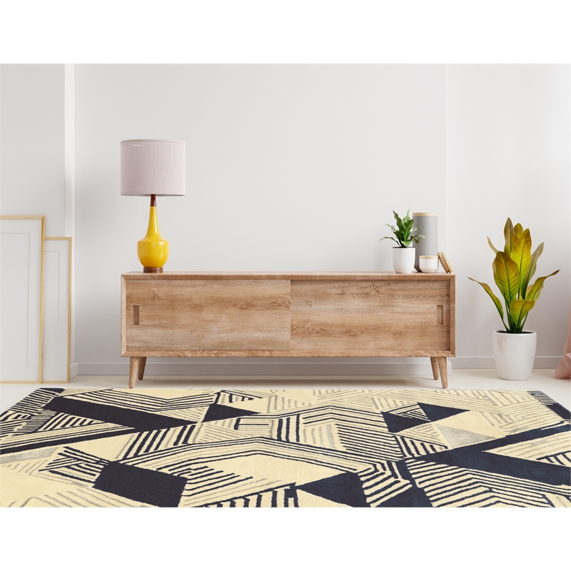 Linon Aspire Hatch Hand Tufted Wool 8'x11' Rug in Ivory