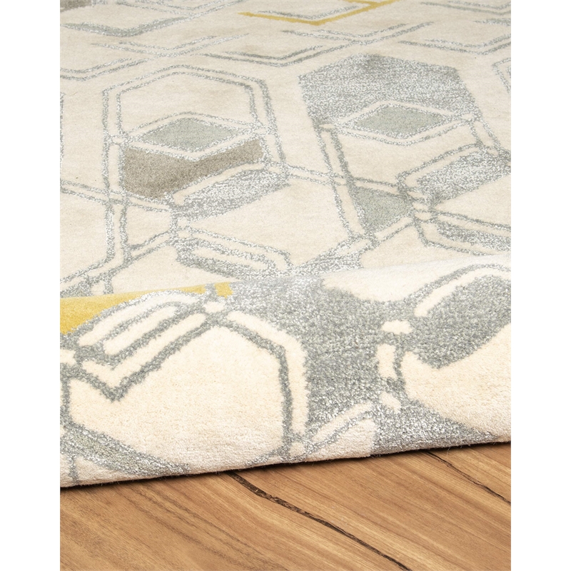 Linon Aspire Geo Hand Tufted Wool 8'x11' Rug in Ivory