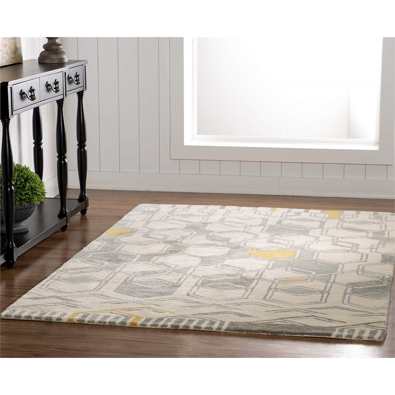 Linon Aspire Geo Hand Tufted Wool 8'x11' Rug in Ivory