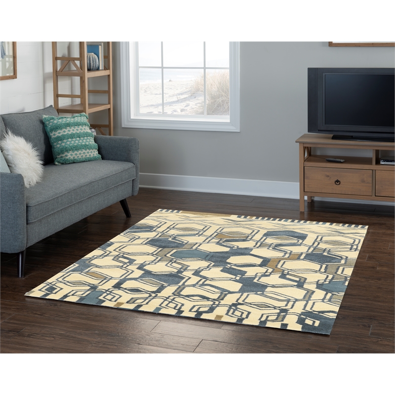 Linon Aspire Triangle Hand Tufted Wool 5'x8' Rug in Ivory