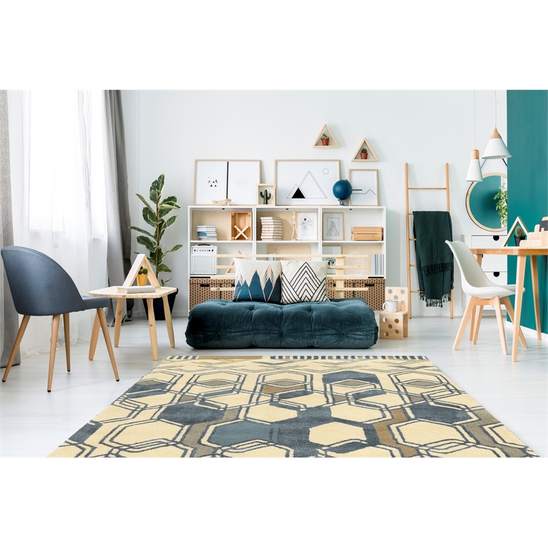 Linon Aspire Triangle Hand Tufted Wool 8'x11' Rug in Ivory