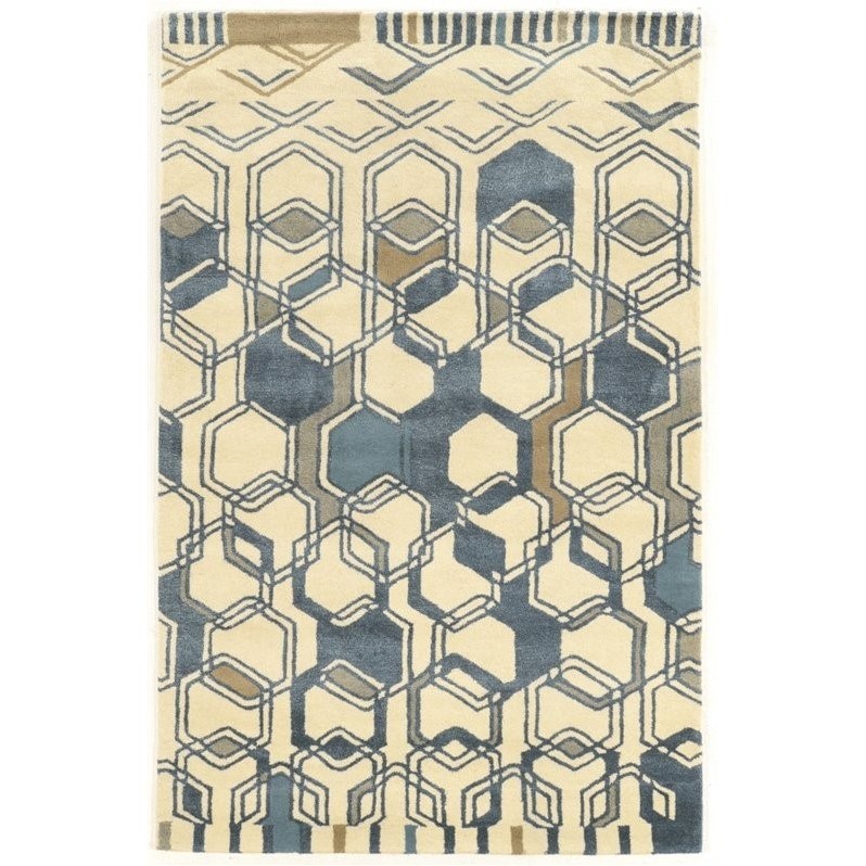 Linon Aspire Triangle Hand Tufted Wool 8'x11' Rug in Ivory