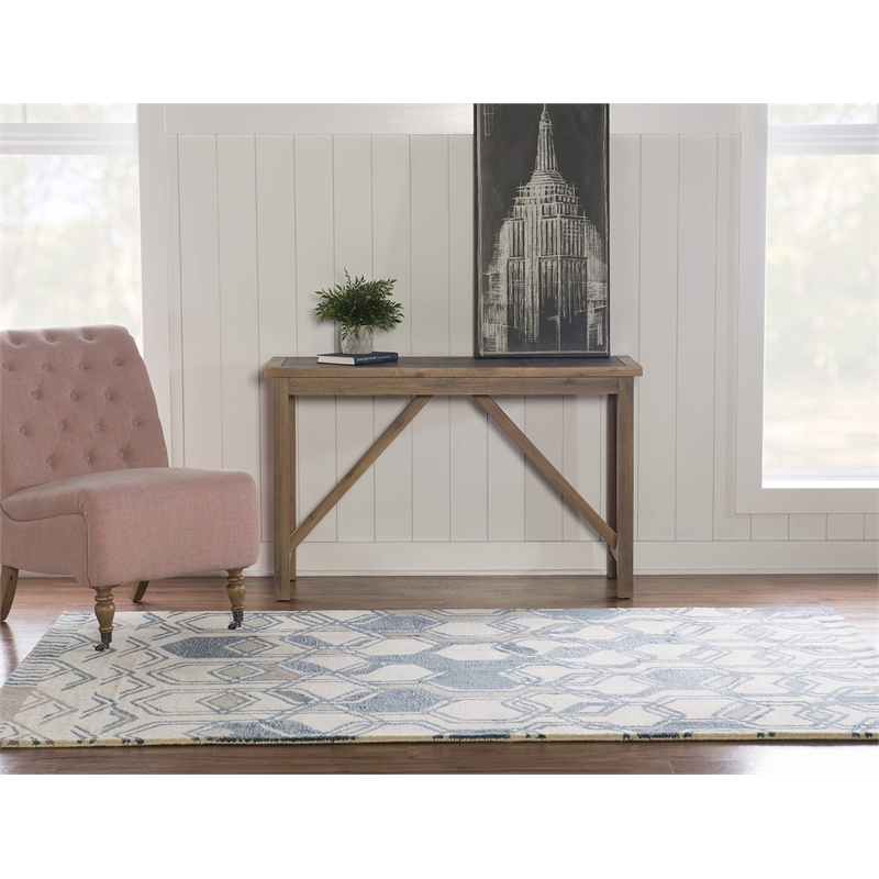 Linon Aspire Triangle Hand Tufted Wool 8'x11' Rug in Light Blue