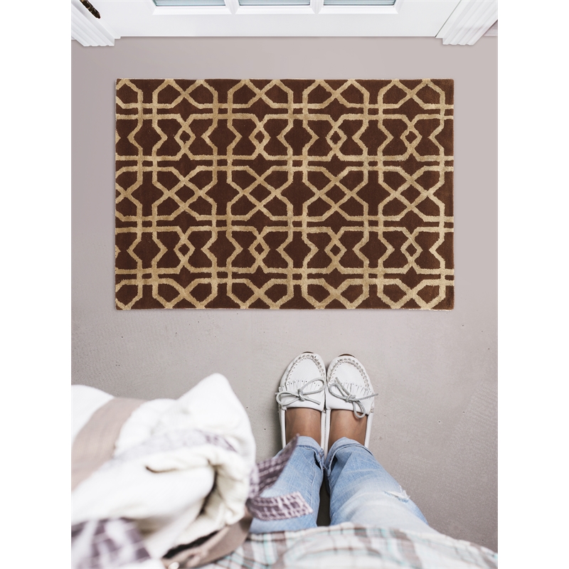 Linon Aspire X's Hand Tufted Wool 2'x3' Rug in Brown