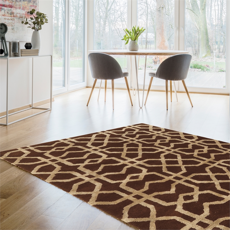 Linon Aspire X's Hand Tufted Wool 5'x8' Rug in Brown