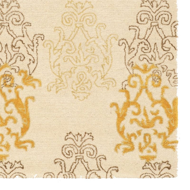 Linon Aspire Damask Hand Tufted Wool 8'x11' Rug in Ivory