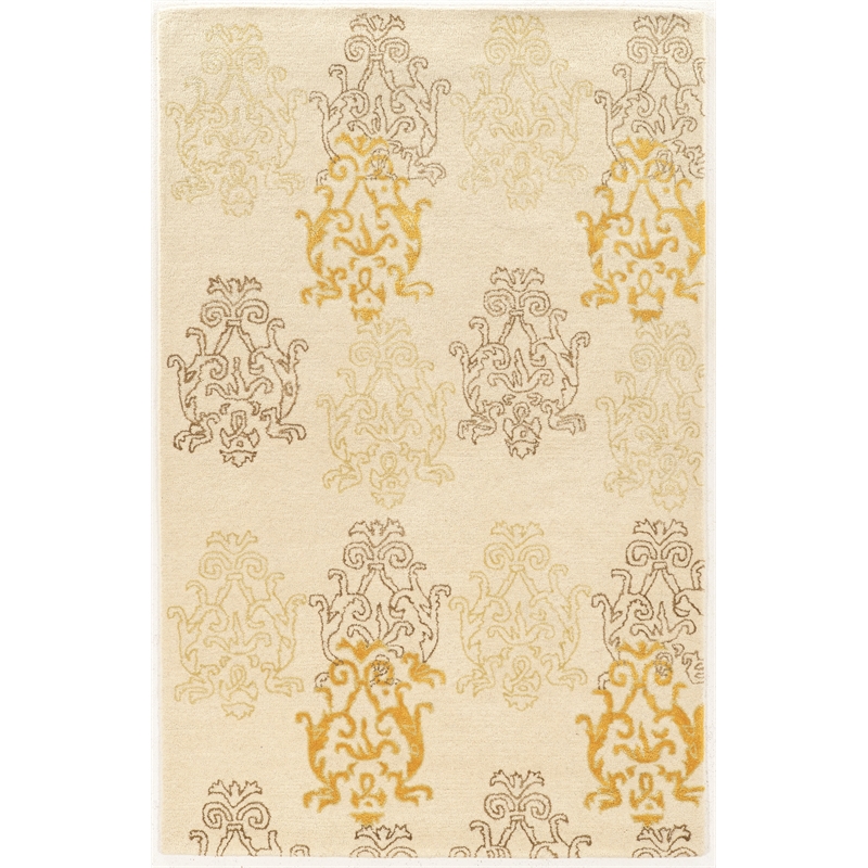 Linon Aspire Damask Hand Tufted Wool 8'x11' Rug in Ivory