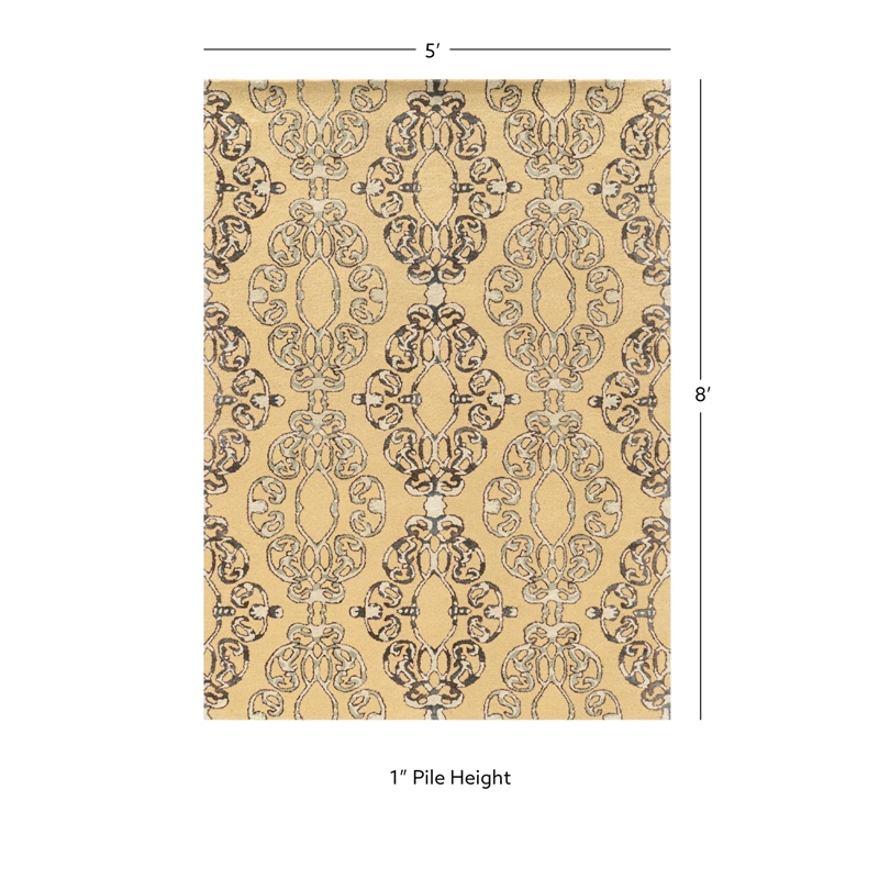 Linon Aspire Cameo Hand Tufted Wool 5'x8' Rug in Cream