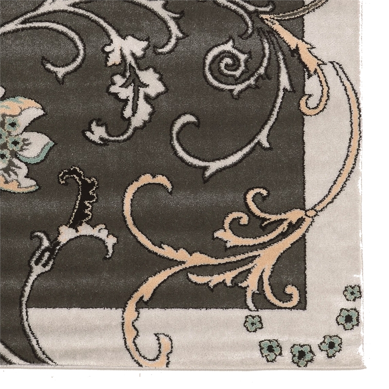 Linon Elegance Flowers Power Loomed Polypropylene 8'x10' Rug in Gray