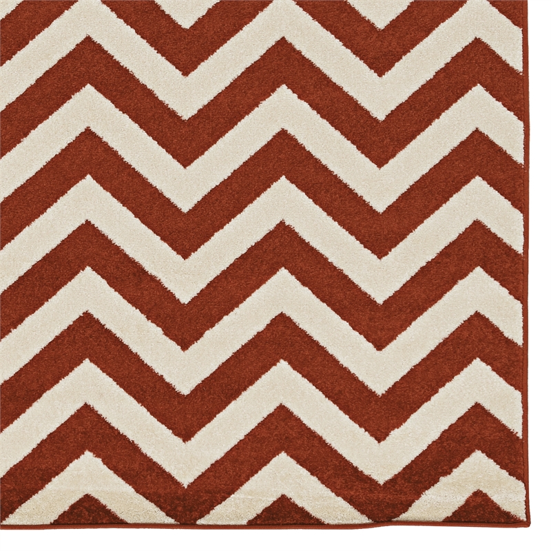 Linon Claremont Chevron Power Loomed Polypropylene 8'x10' Rug in Terracotta Red