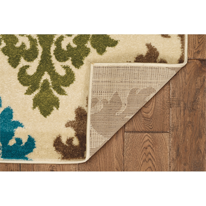 Linon Claremont Damask Power Loomed Polypropylene 8'x10' Rug in Ivory