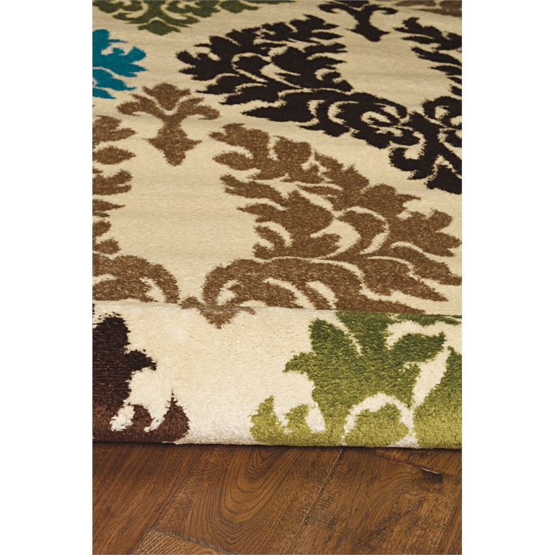 Linon Claremont Damask Power Loomed Polypropylene 8'x10' Rug in Ivory