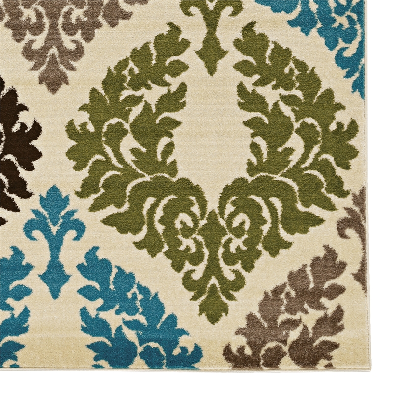 Linon Claremont Damask Power Loomed Polypropylene 8'x10' Rug in Ivory