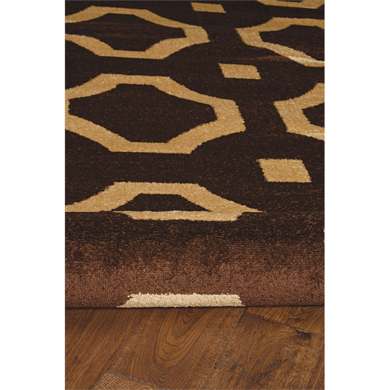 Linon Claremont Octagon Power Loomed Polypropylene 8'x10' Rug in Brown