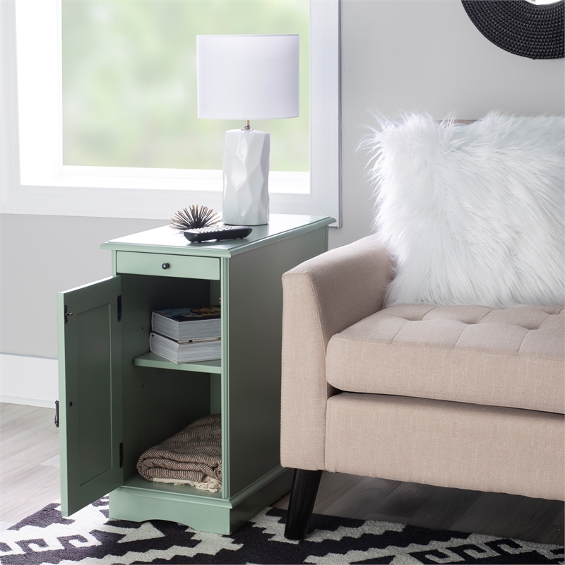 Linon Bartow Multi Function Storage Accent Table USB Charging in Aqua Blue Wood