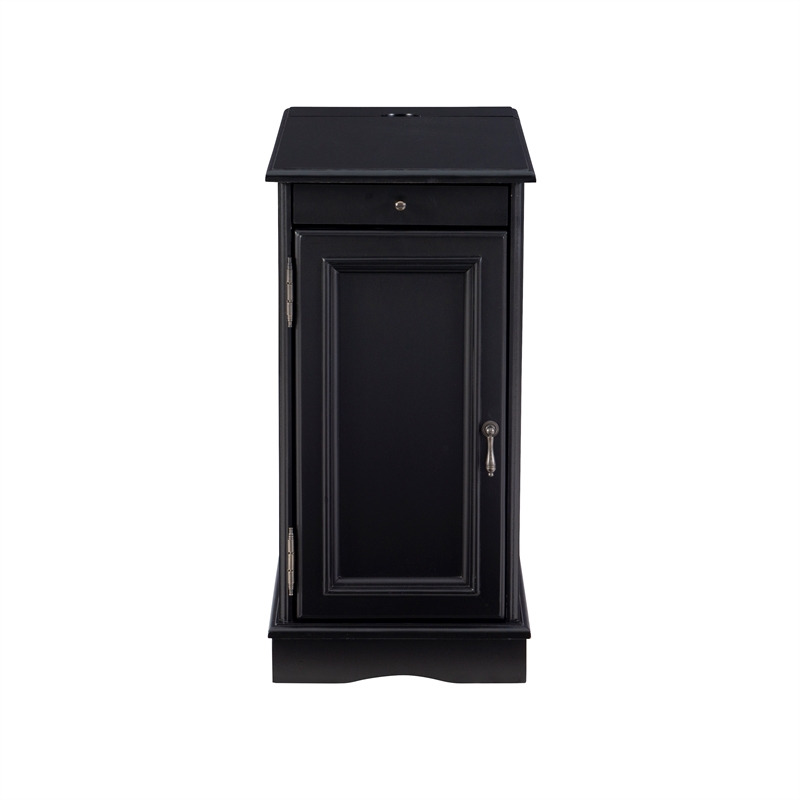Linon Bartow Multi Function Storage Accent Table Charging Station in Black Wood