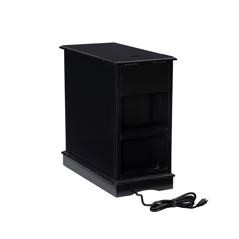 Linon Bartow Multi Function Storage Accent Table Charging Station in Black Wood