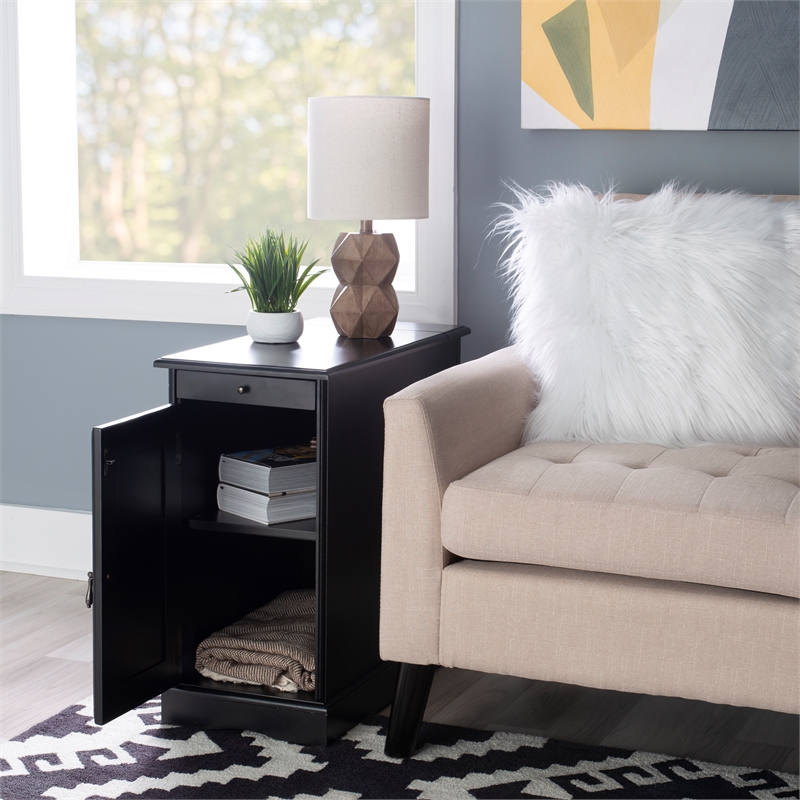 Linon Bartow Multi Function Storage Accent Table Charging Station in Black Wood