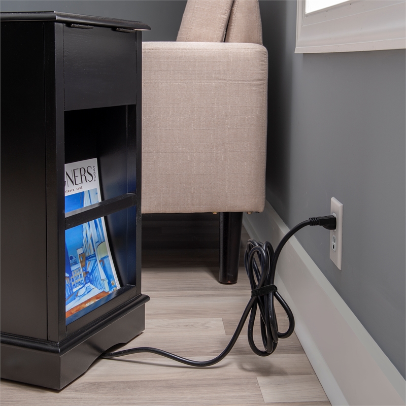 Linon Bartow Multi Function Storage Accent Table Charging Station in Black Wood