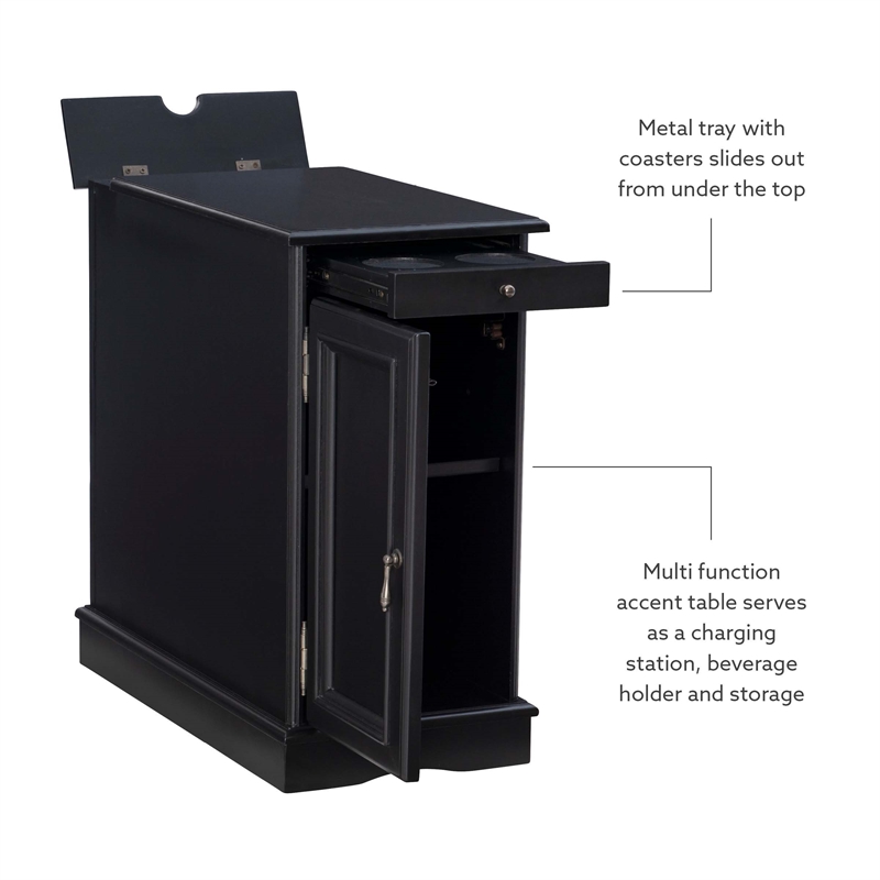 Linon Bartow Multi Function Storage Accent Table Charging Station in Black Wood