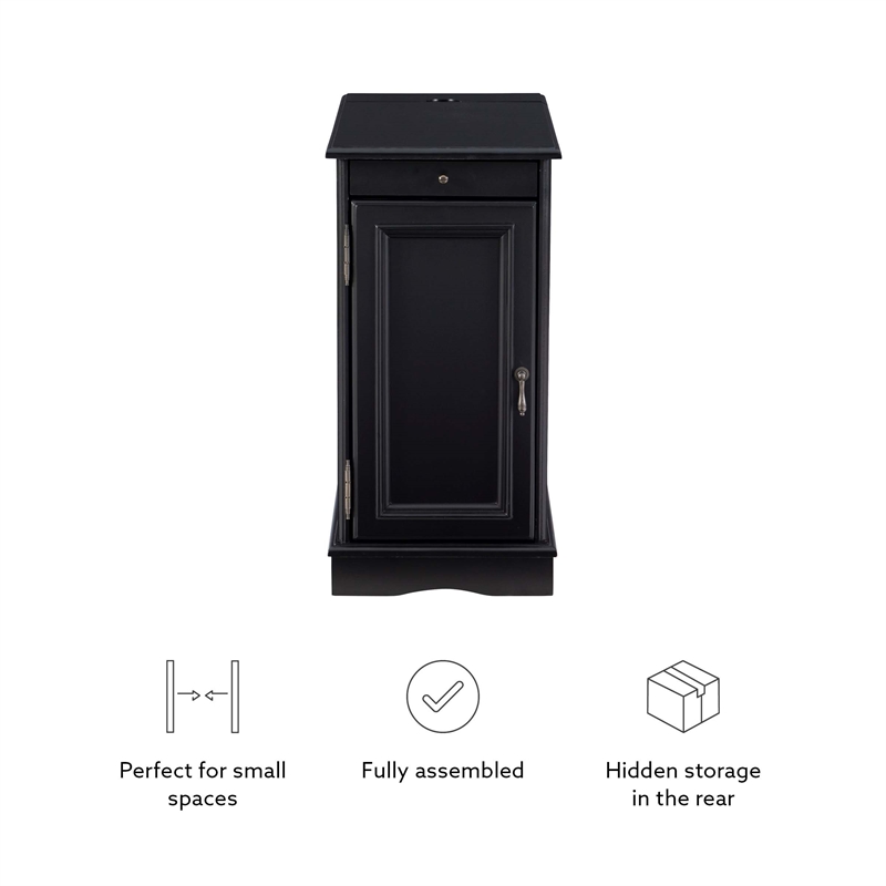 Linon Bartow Multi Function Storage Accent Table Charging Station in Black Wood