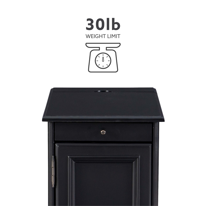 Linon Bartow Multi Function Storage Accent Table Charging Station in Black Wood