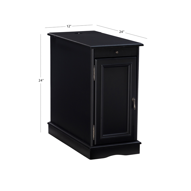 Linon Bartow Multi Function Storage Accent Table Charging Station in Black Wood