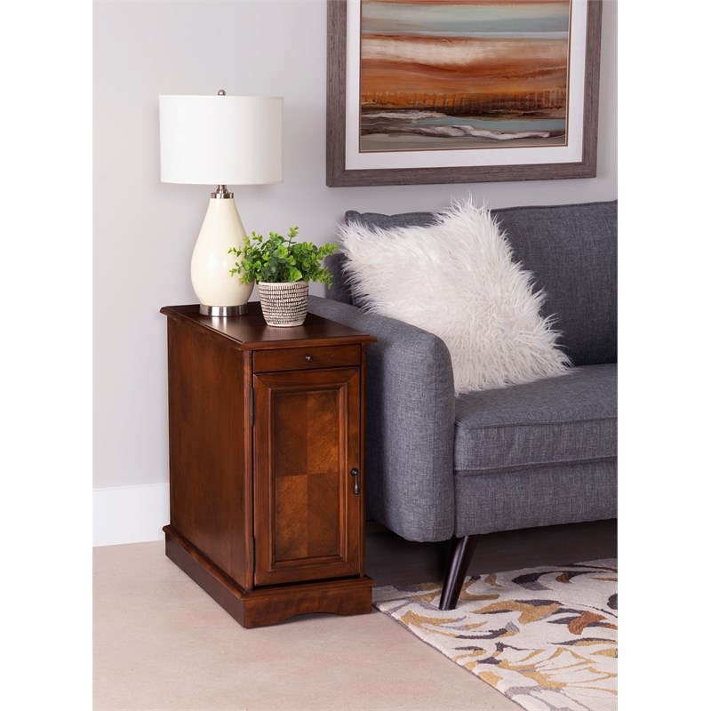 Linon Bartow Multi Function Storage Side Table Charging Station in Hazelnut Wood