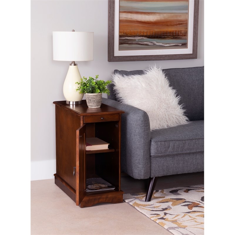 Linon Bartow Multi Function Storage Side Table Charging Station in Hazelnut Wood